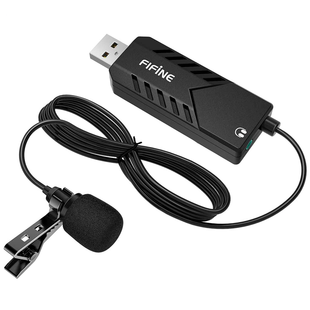 Microfone de Lapela USB Lavalier, Cardioide Fifine Clip-On Condensador Com Placa de Som Para Windows e Mac-K053